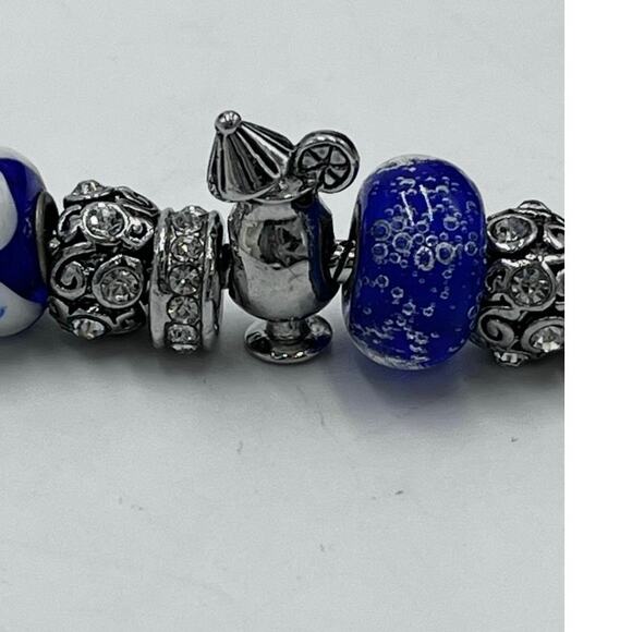 Vacation Cruise‎ Ship Anchor Pina Colada Wine Blue White Euro Charm Bracelet - Picture 9 of 10
